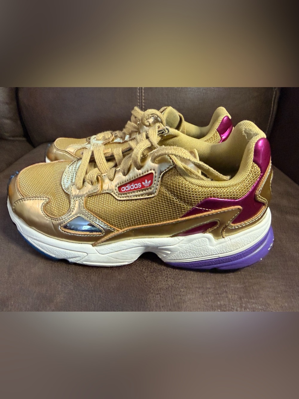 Adidas Womens Falcon CG6247 Gold Metallic Lace-Up Sneaker Shoes Size 8.5